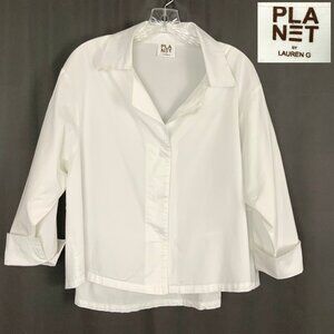 Planet By Lauren G White Cotton Button Up Swing Fit Shirt One Size Fits All